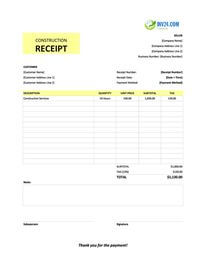construction receipt template canada