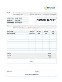 custom receipt template canada