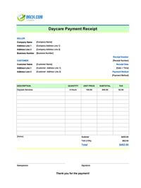 daycare payment receipt template canada