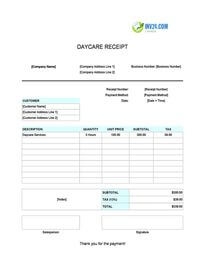 daycare receipt template canada