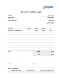 down payment receipt template canada