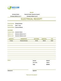 electrical receipt template canada