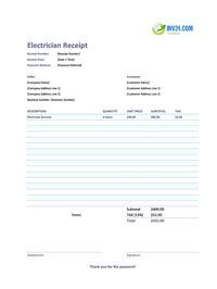 electrician receipt template canada