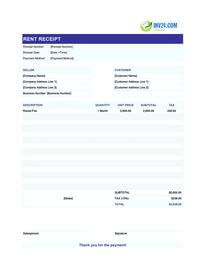 free rent receipt template canada