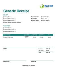 generic receipt template canada