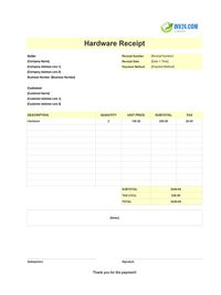 hardware receipt template canada
