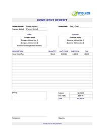 home rent receipt template canada