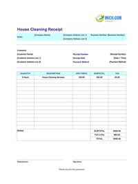 house cleaning receipt template canada