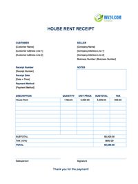 house rent receipt template canada