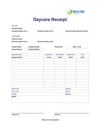 itemized daycare receipt template canada