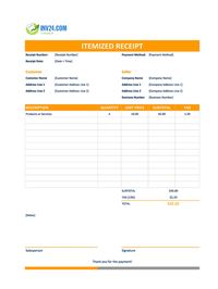 itemized receipt template canada