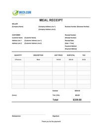 meal receipt template canada
