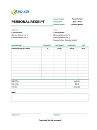 personal receipt template canada