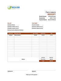 piano lessons receipt template canada