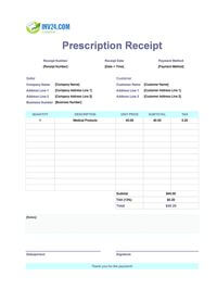 prescription receipt template canada
