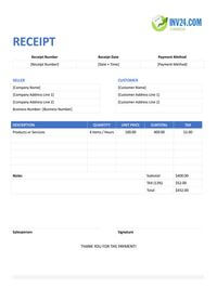 printable receipt template canada