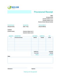 provisional receipt template canada