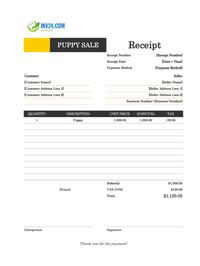 puppy sale receipt template canada
