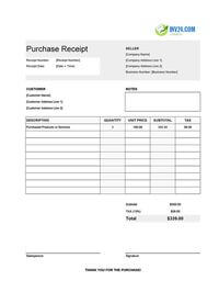 purchase receipt template canada