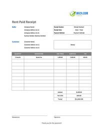 rent paid receipt template canada