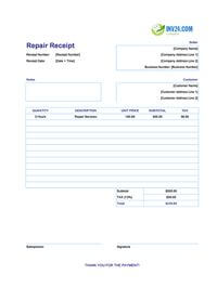 repair receipt template canada