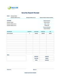 security deposit receipt template canada