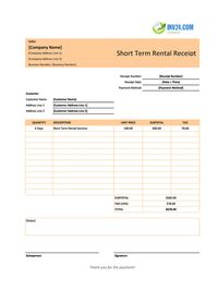 short term rental receipt template canada