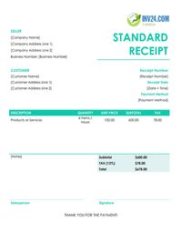 standard receipt template canada