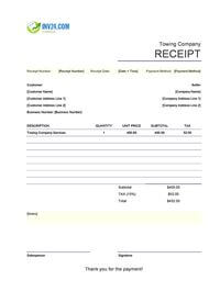 towing company receipt template canada