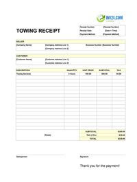 towing receipt template canada