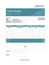 tuition receipt template canada