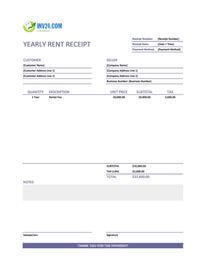 yearly rent receipt template canada