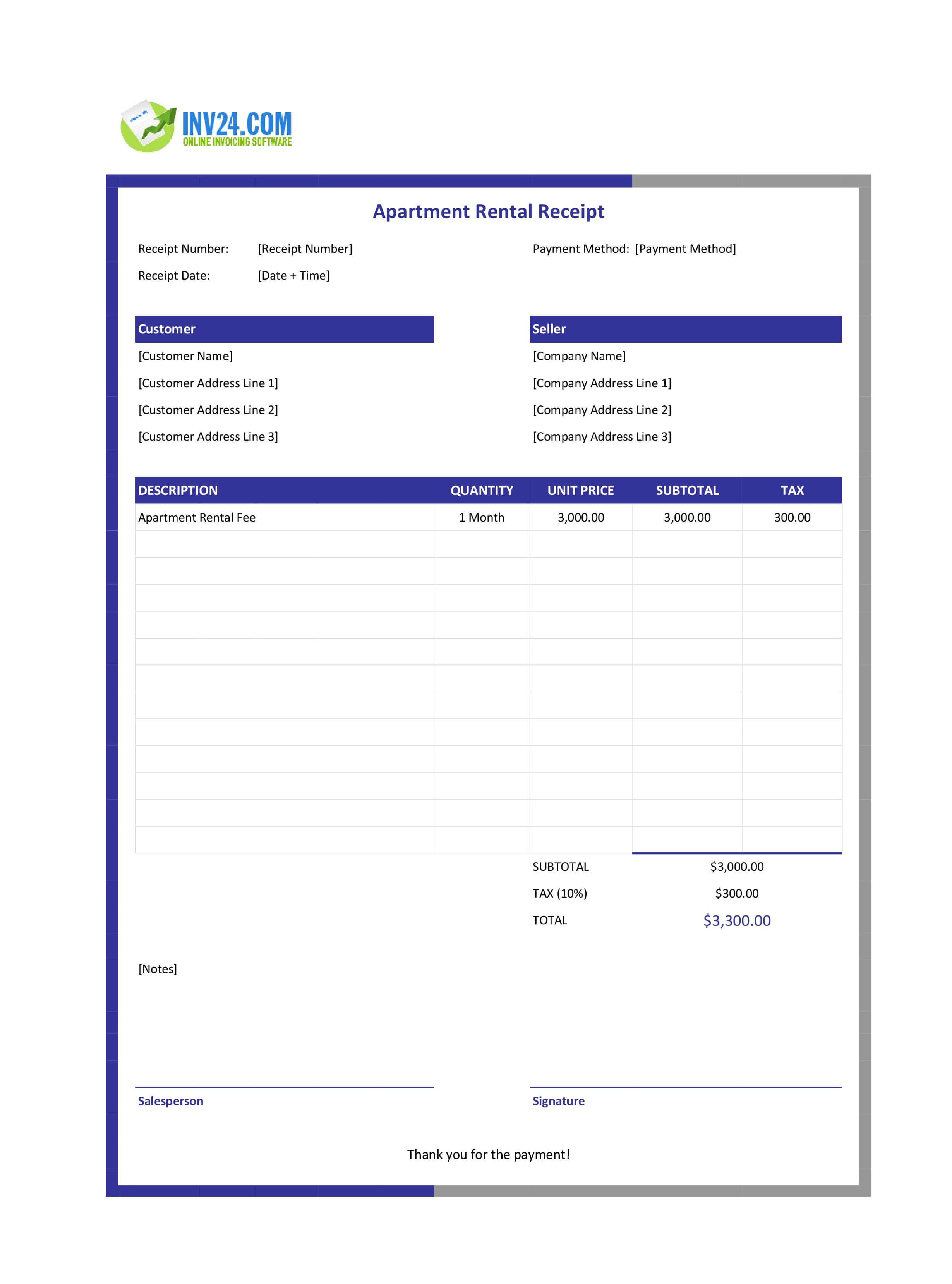 Apartment Rental Receipt Template (Excel / Google Sheets) Apartment Rental Receipt Template (Excel / Google Sheets)