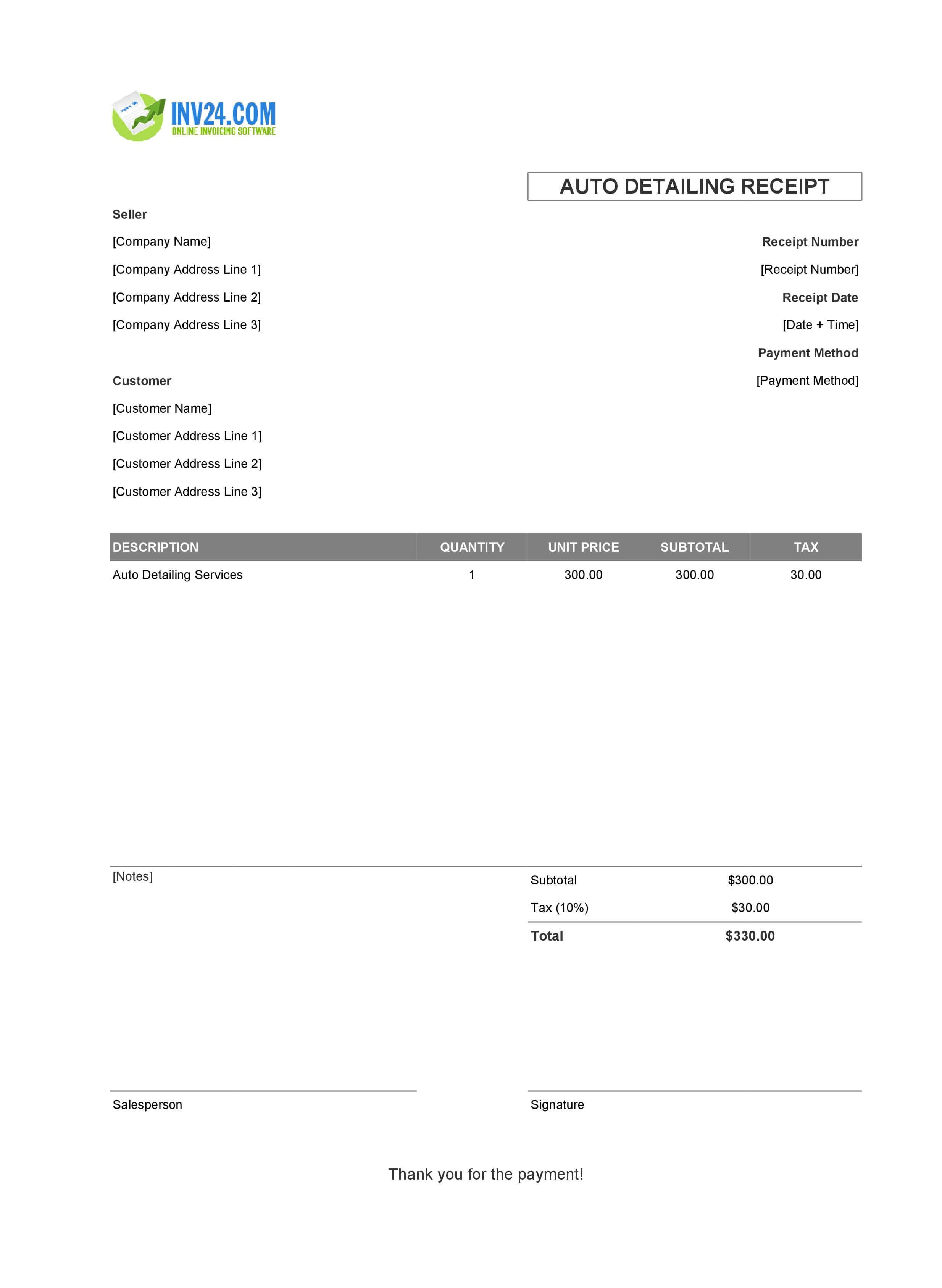Auto Detailing Receipt Template (Excel / Google Sheets) Auto Detailing Receipt Template (Excel / Google Sheets)