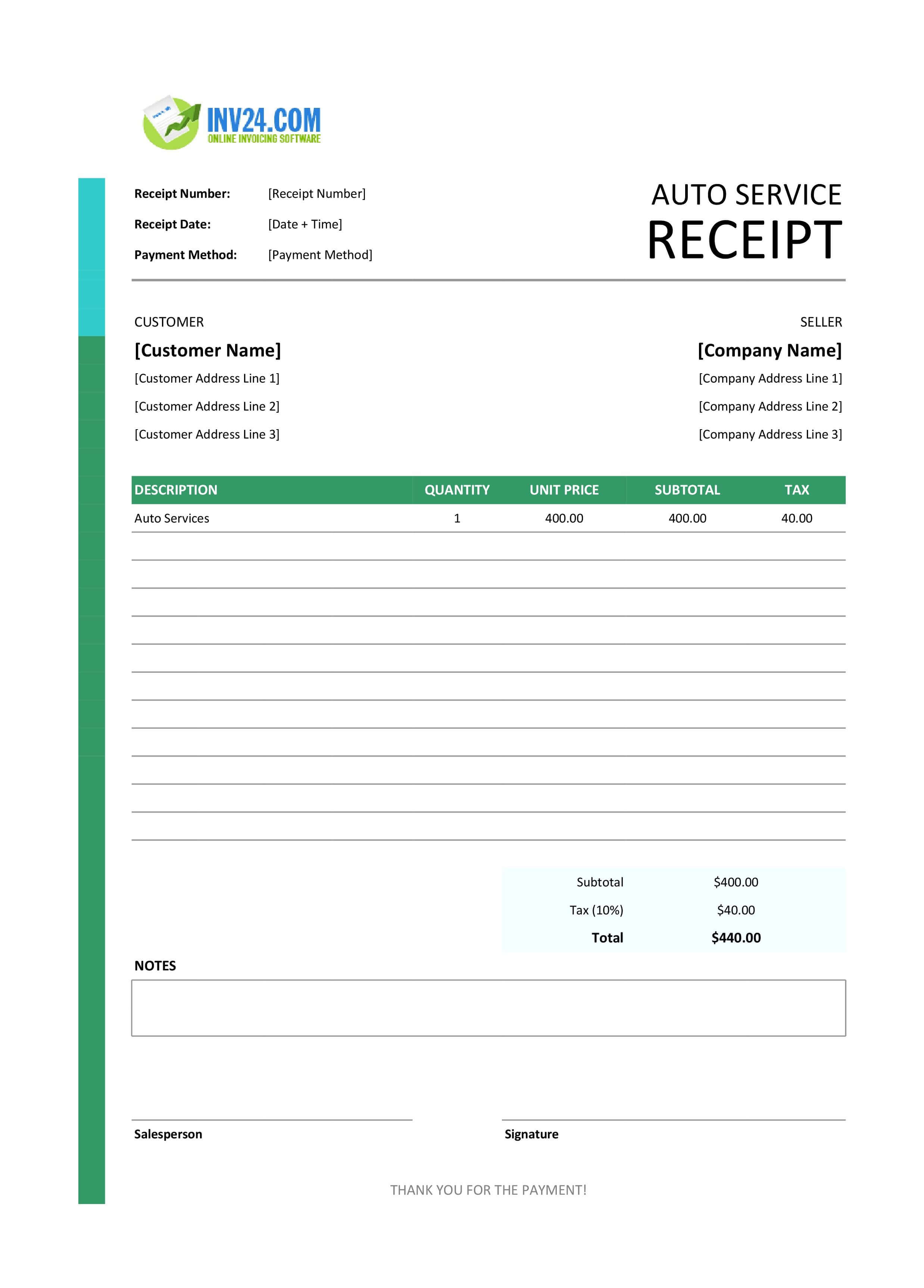 Auto Service Receipt Template (Excel / Google Sheets) Auto Service Receipt Template (Excel / Google Sheets)
