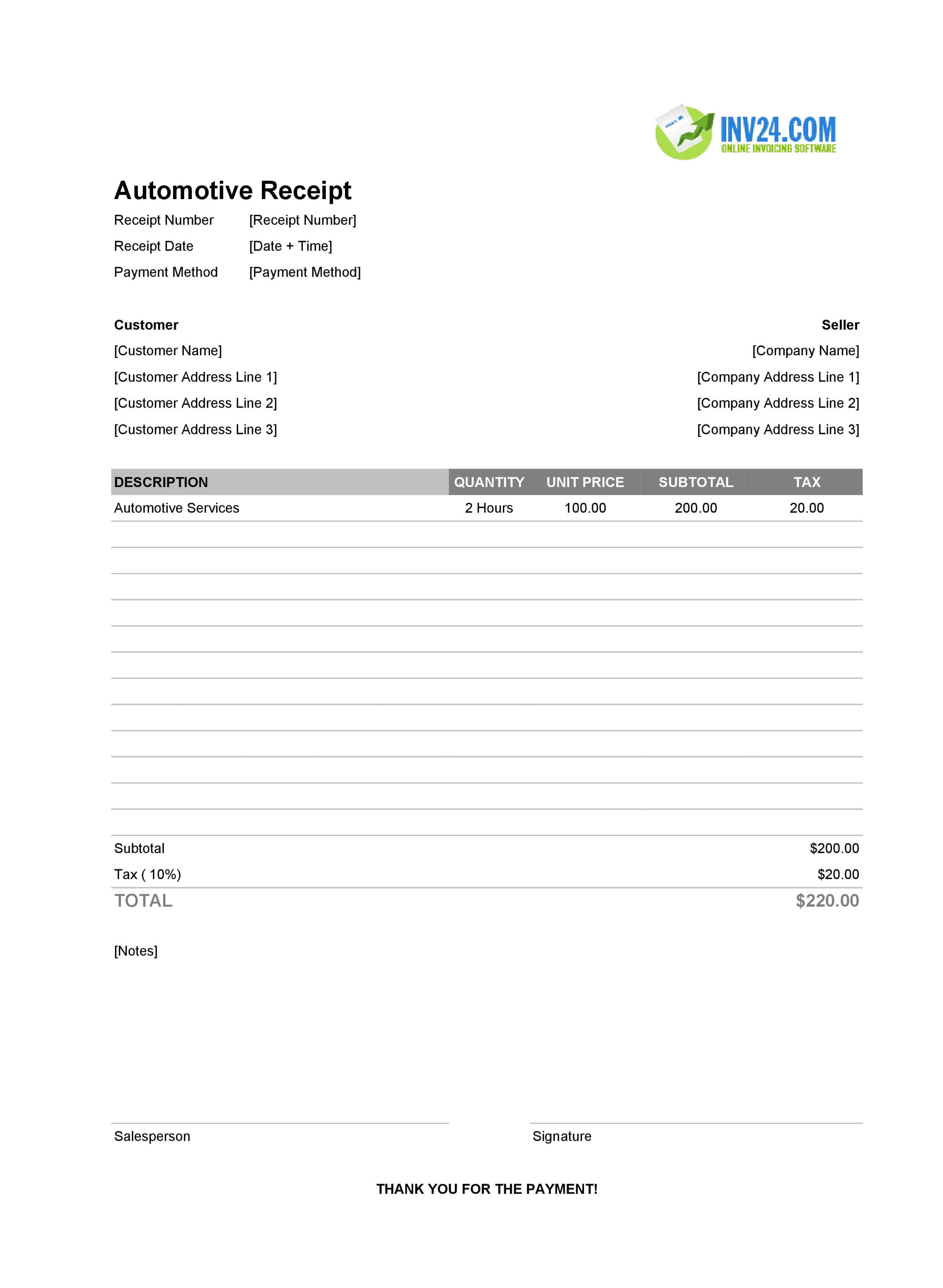 Automotive Receipt Template (Excel / Google Sheets) Automotive Receipt Template (Excel / Google Sheets)