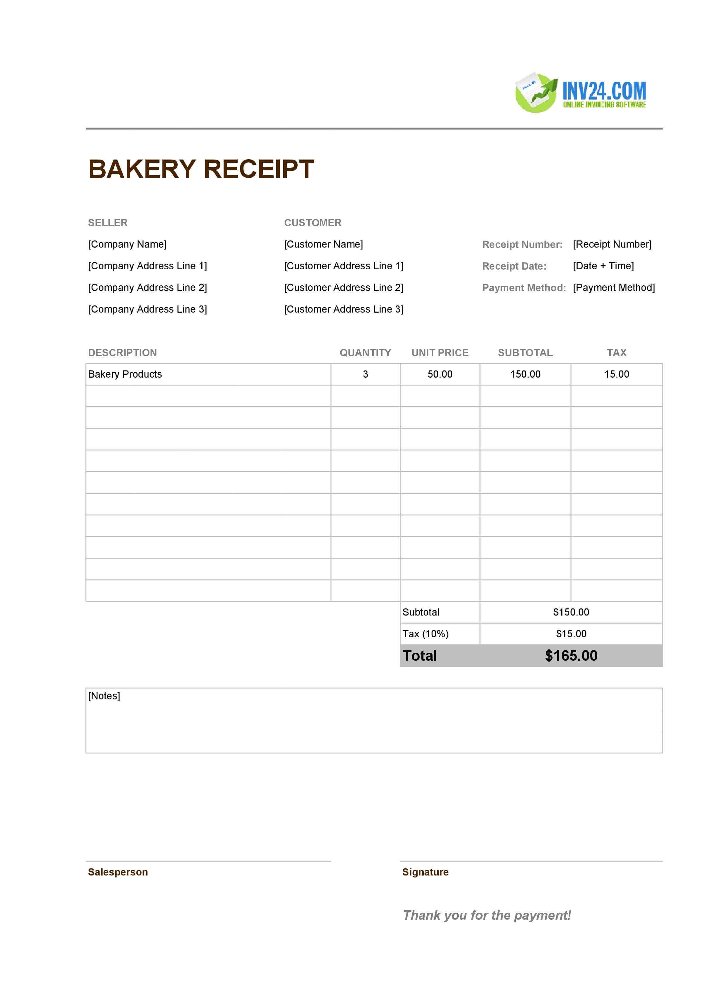 Bakery Receipt Template (Excel / Google Sheets) Bakery Receipt Template (Excel / Google Sheets)