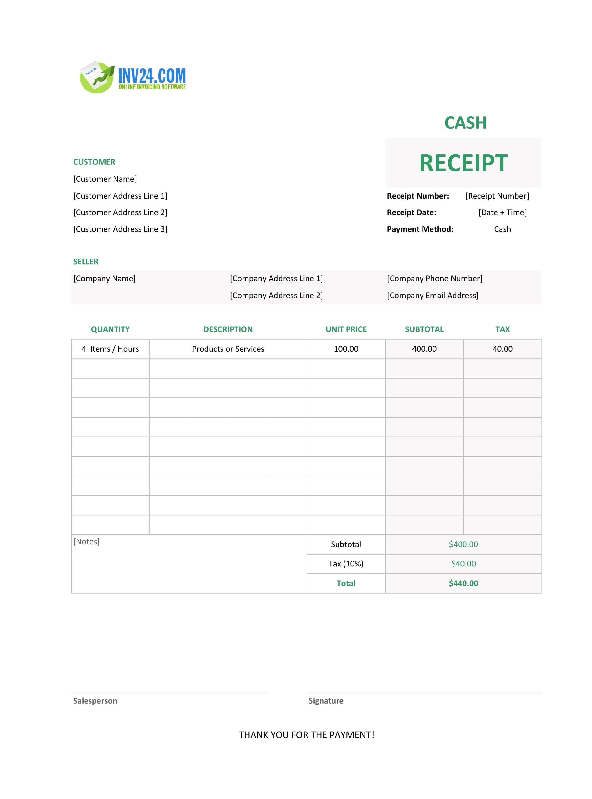 Blank Cash Receipt Template (Excel / Google Sheets)