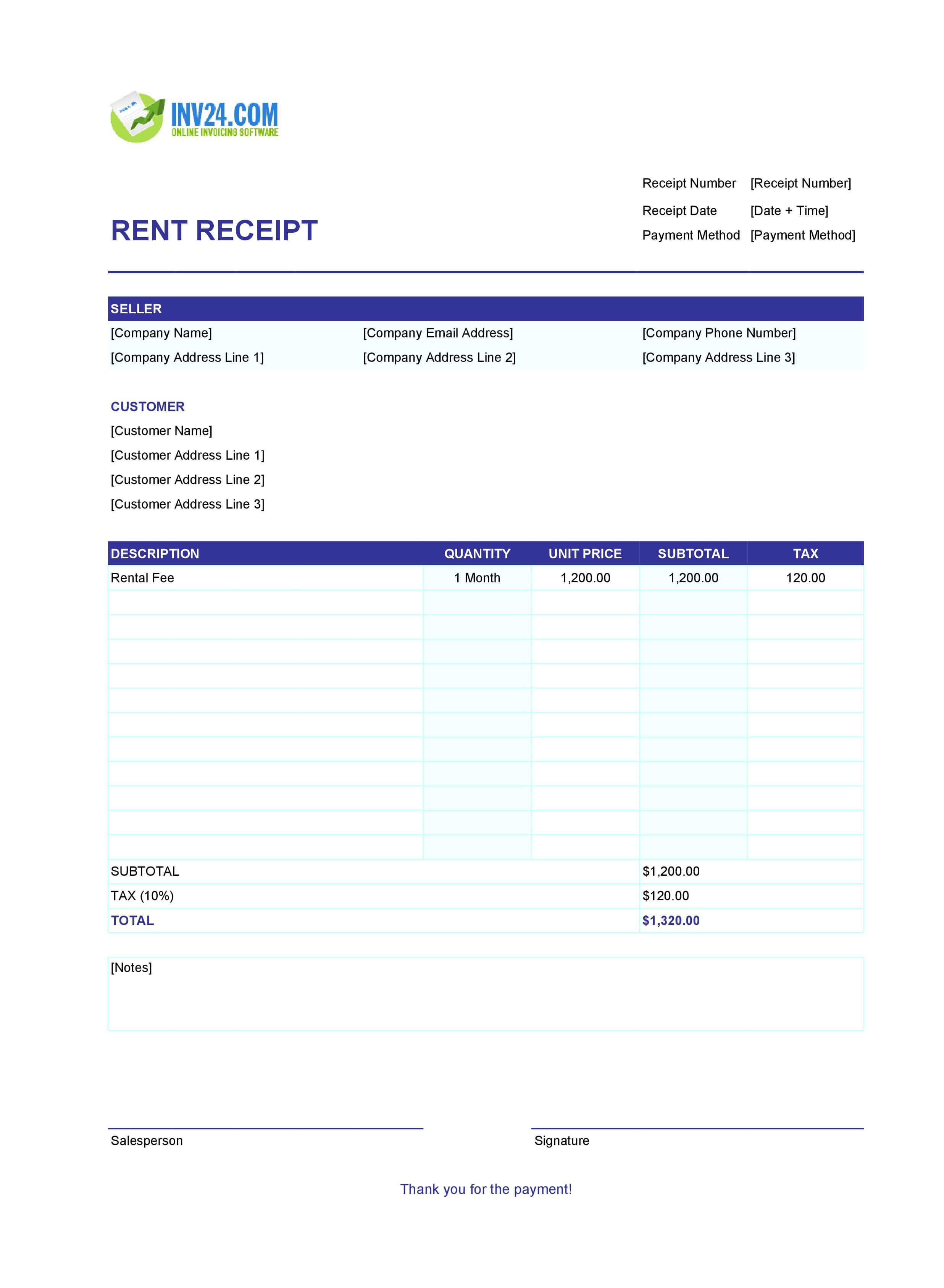Blank Rent Receipt Template (Excel / Google Sheets)