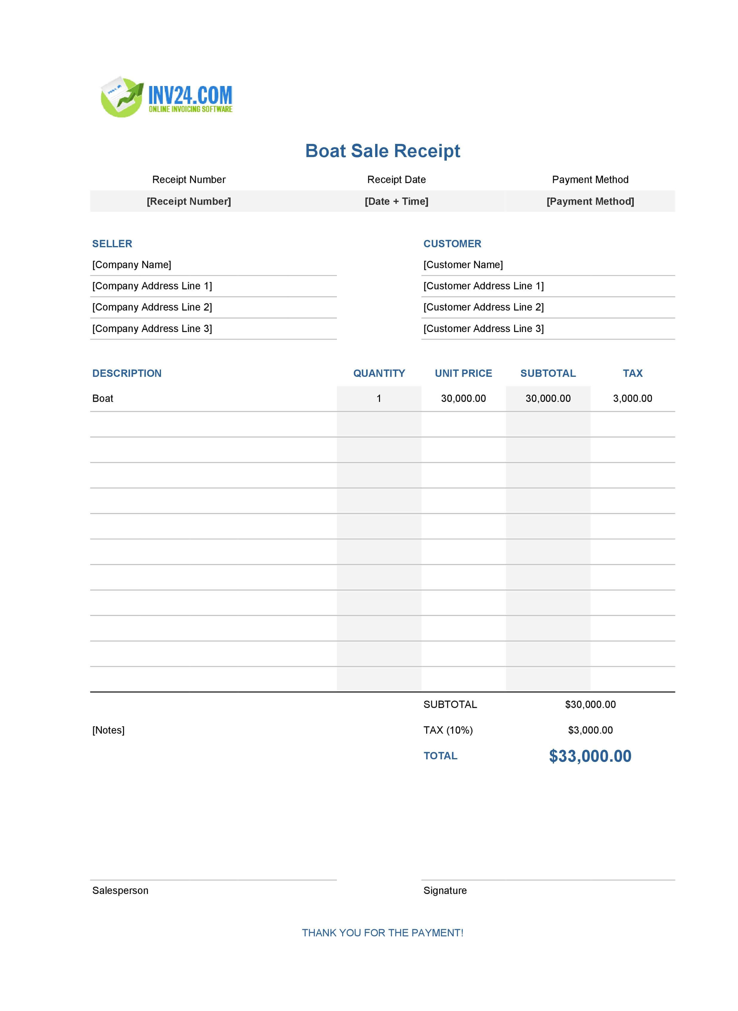 Boat Sale Receipt Template (Excel / Google Sheets) Boat Sale Receipt Template (Excel / Google Sheets)