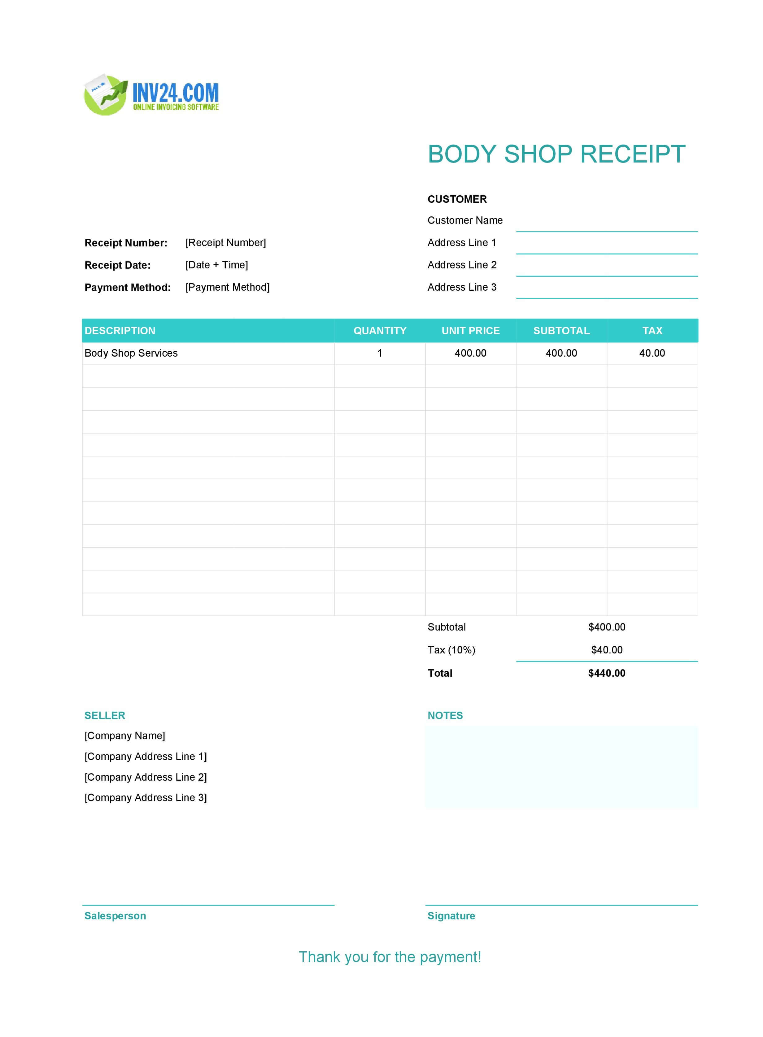 Body Shop Receipt Template (Excel / Google Sheets) Body Shop Receipt Template (Excel / Google Sheets)