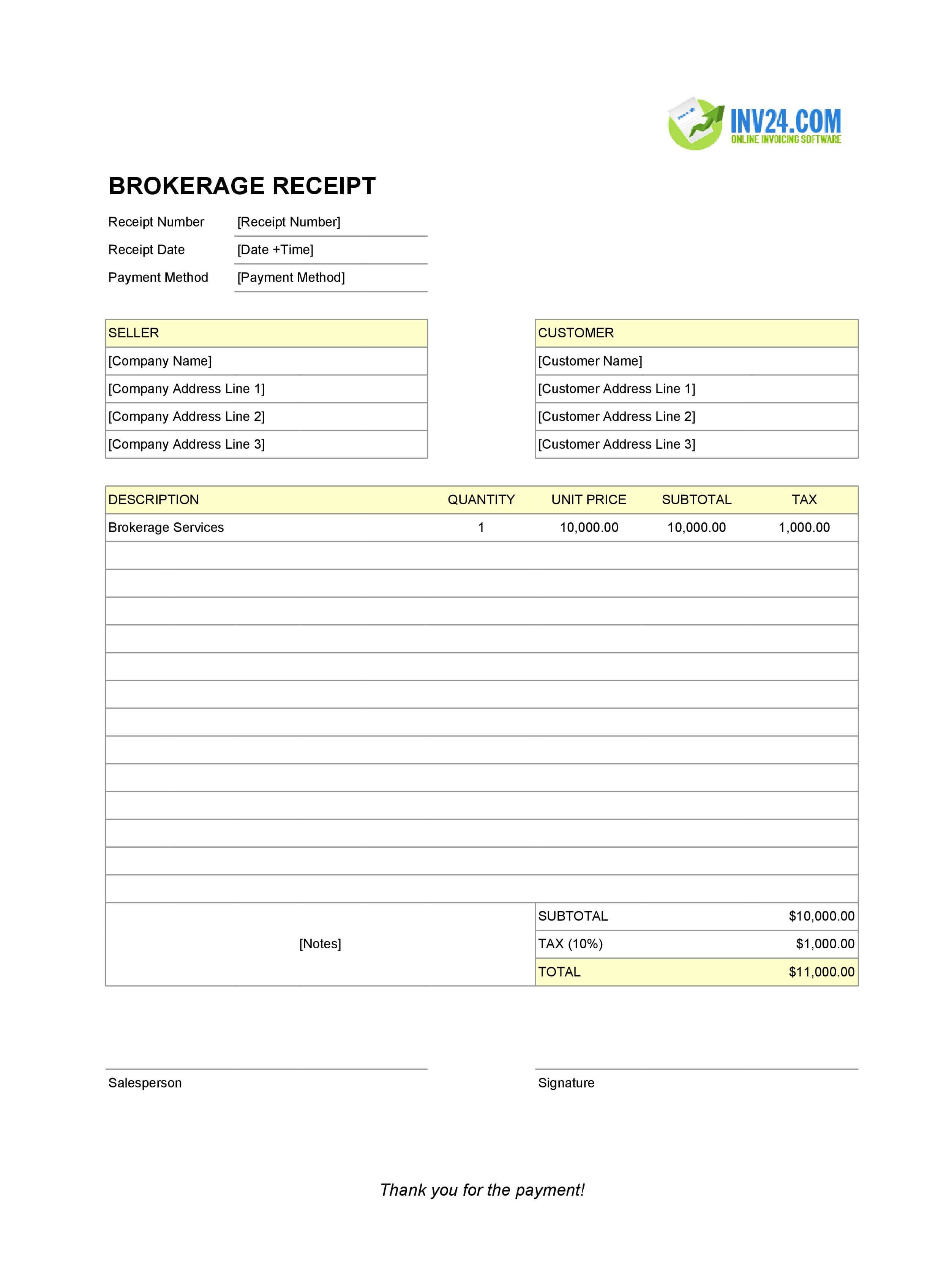 Brokerage Receipt Template (Excel / Google Sheets) Brokerage Receipt Template (Excel / Google Sheets)