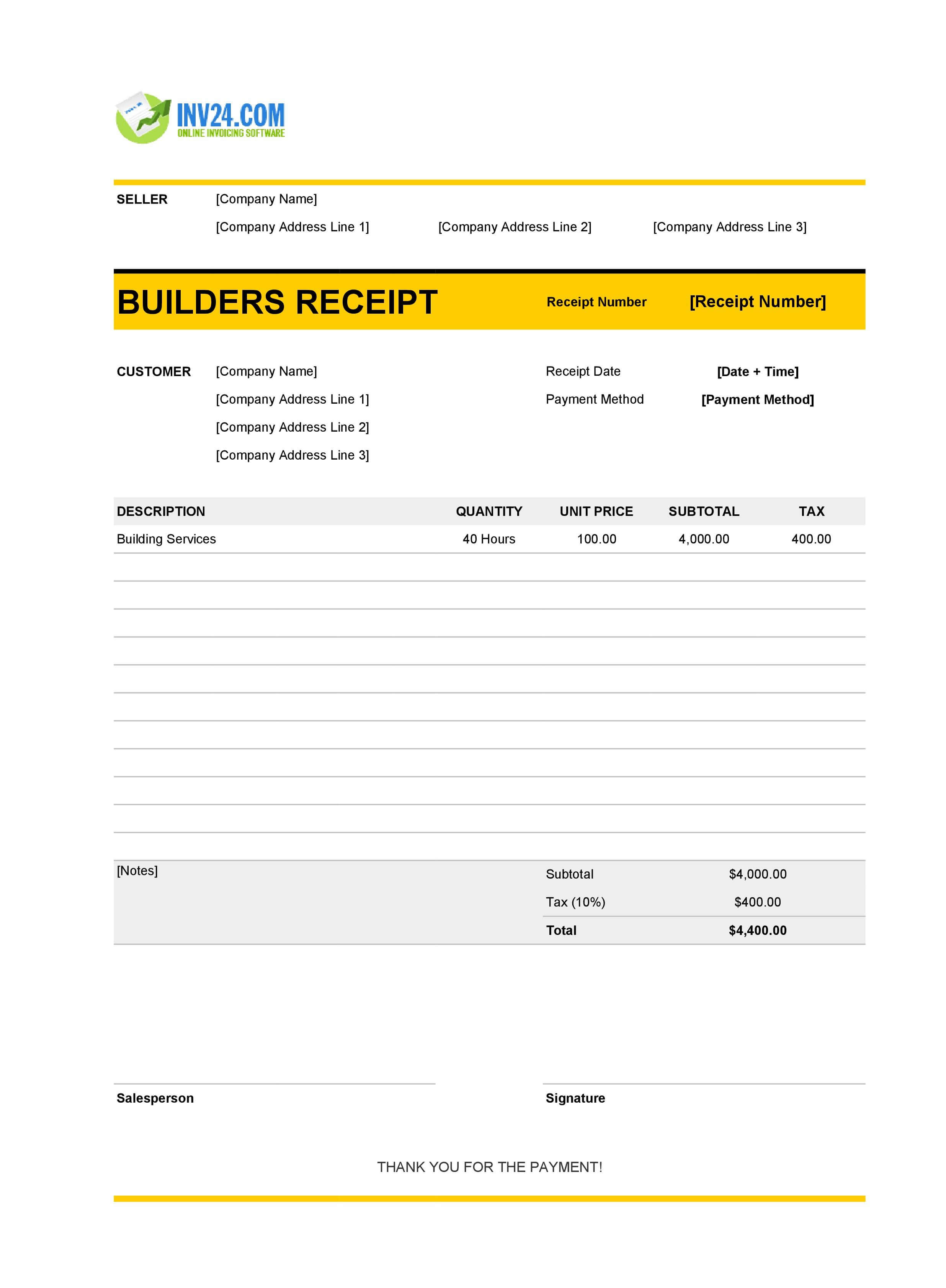 Builders Receipt Template (Excel / Google Sheets) Builders Receipt Template (Excel / Google Sheets)