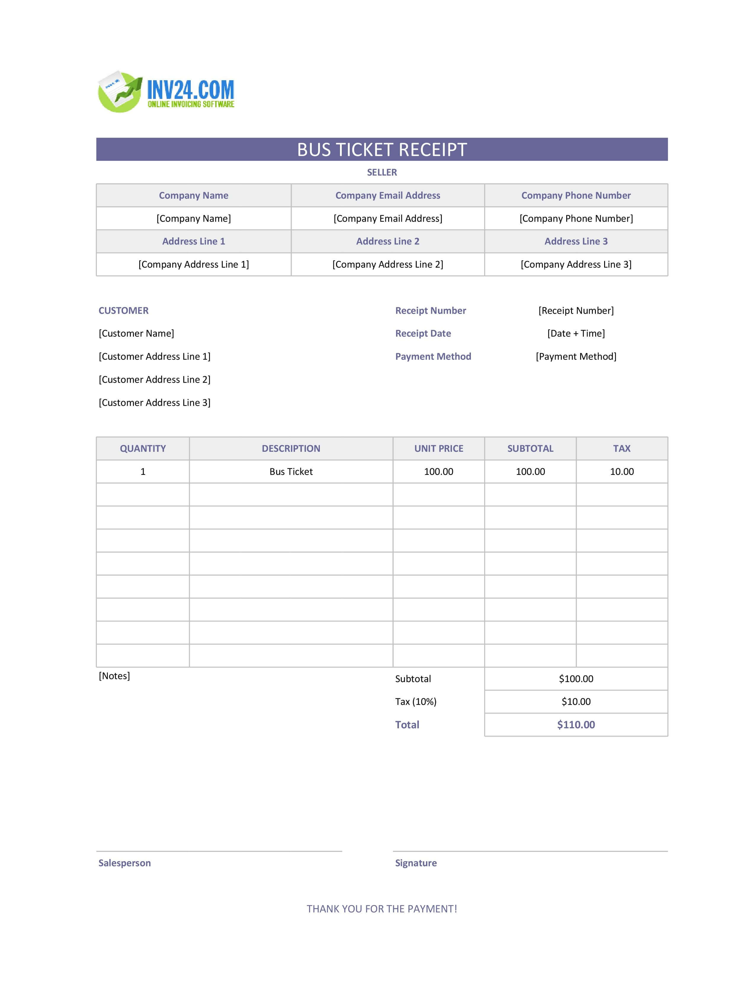 Bus Ticket Receipt Template (Excel / Google Sheets) Bus Ticket Receipt Template (Excel / Google Sheets)