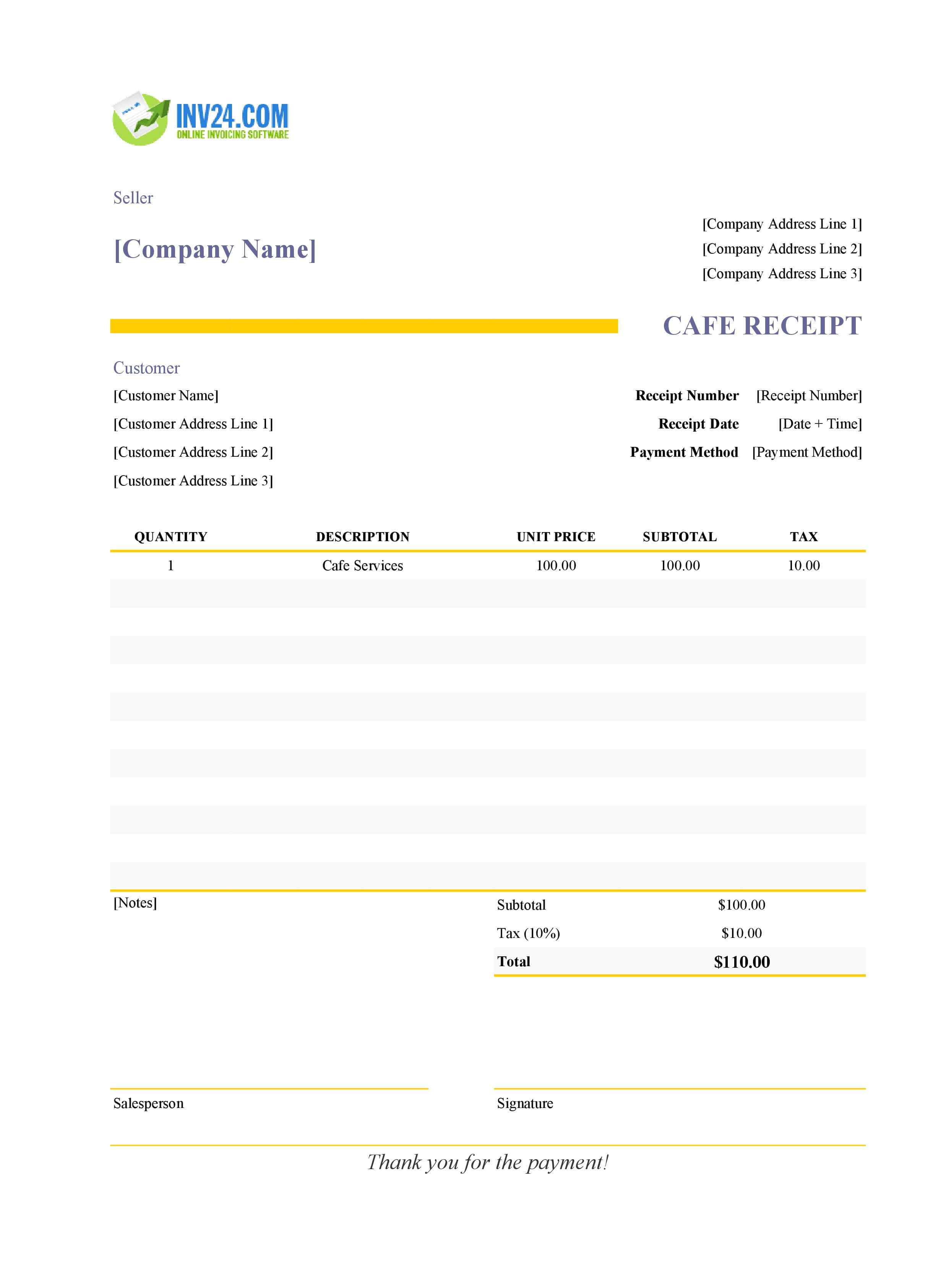 Cafe Receipt Template (Excel / Google Sheets) Cafe Receipt Template (Excel / Google Sheets)