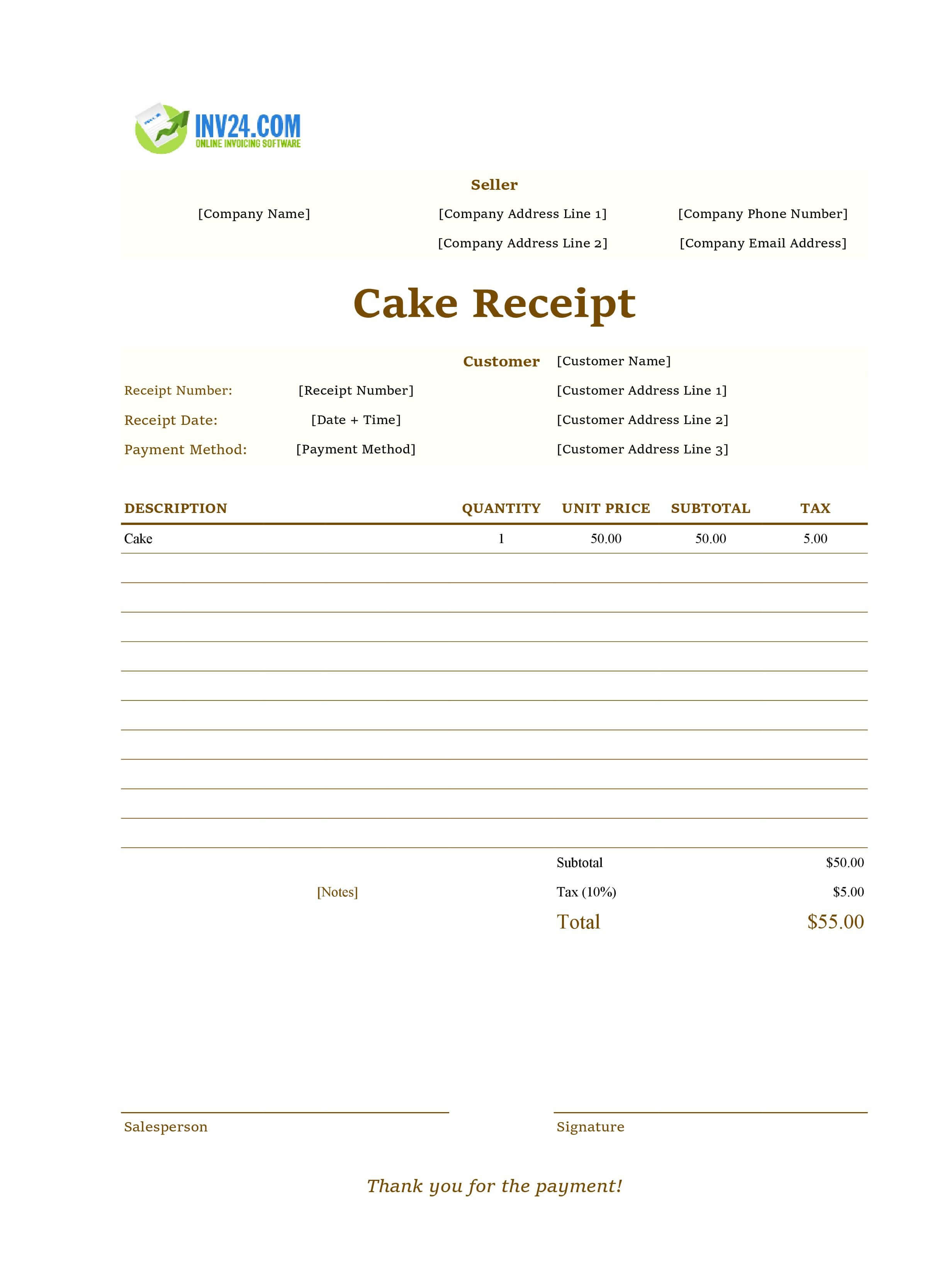 Cake Receipt Template (Excel / Google Sheets) Cake Receipt Template (Excel / Google Sheets)