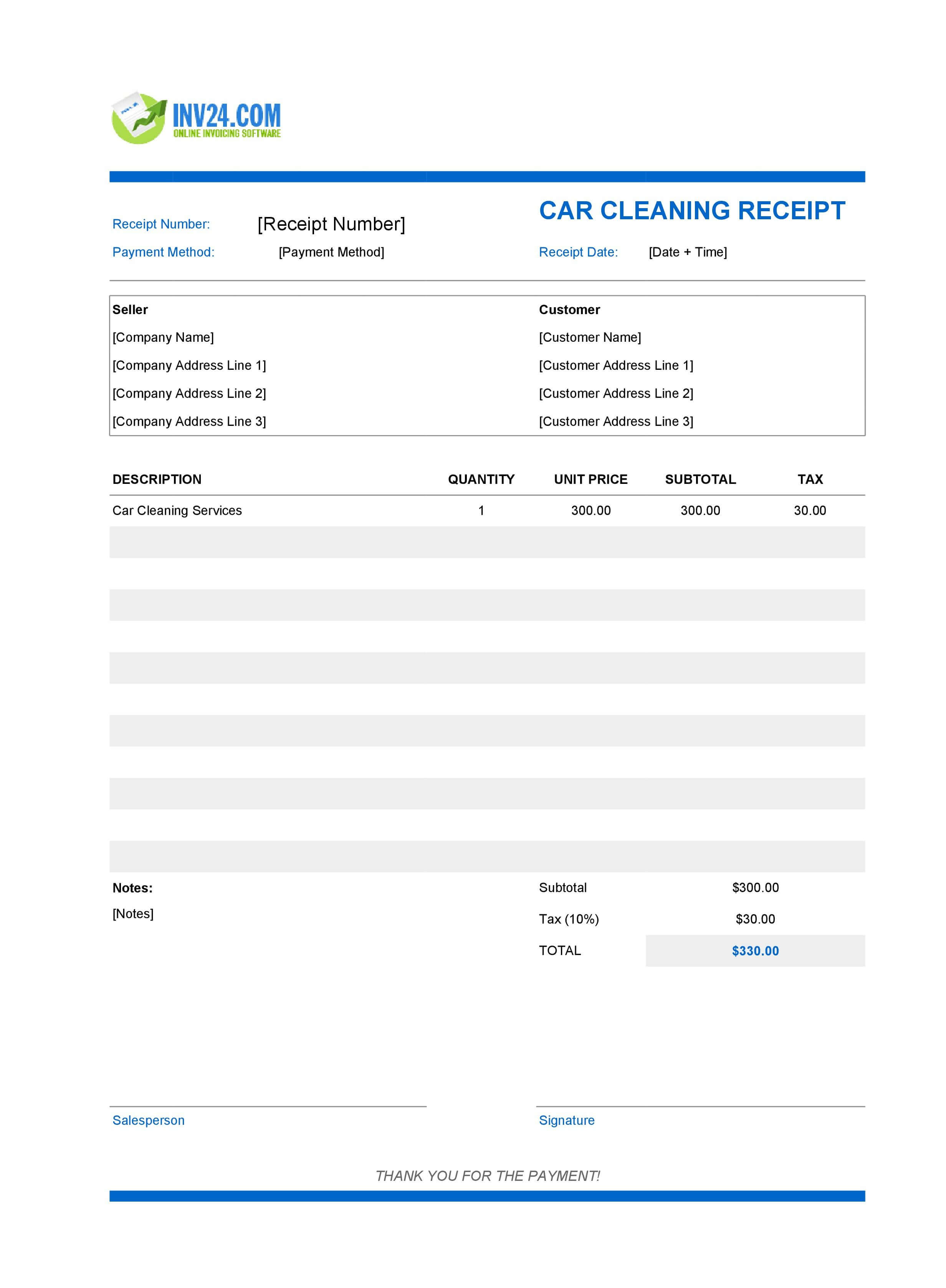 Car Cleaning Receipt Template (Excel / Google Sheets) Car Cleaning Receipt Template (Excel / Google Sheets)
