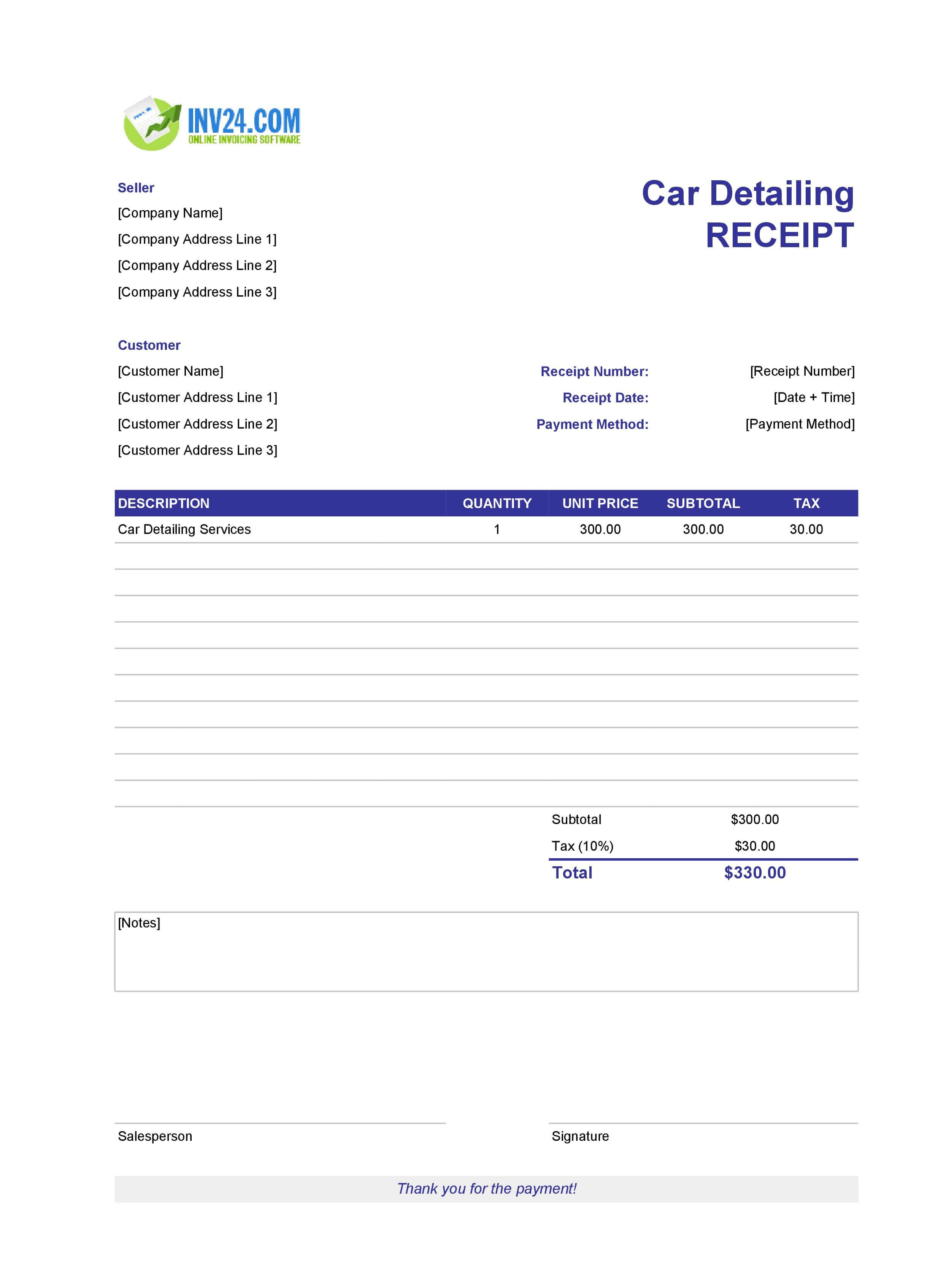 Car Detailing Receipt Template (Excel / Google Sheets) Car Detailing Receipt Template (Excel / Google Sheets)