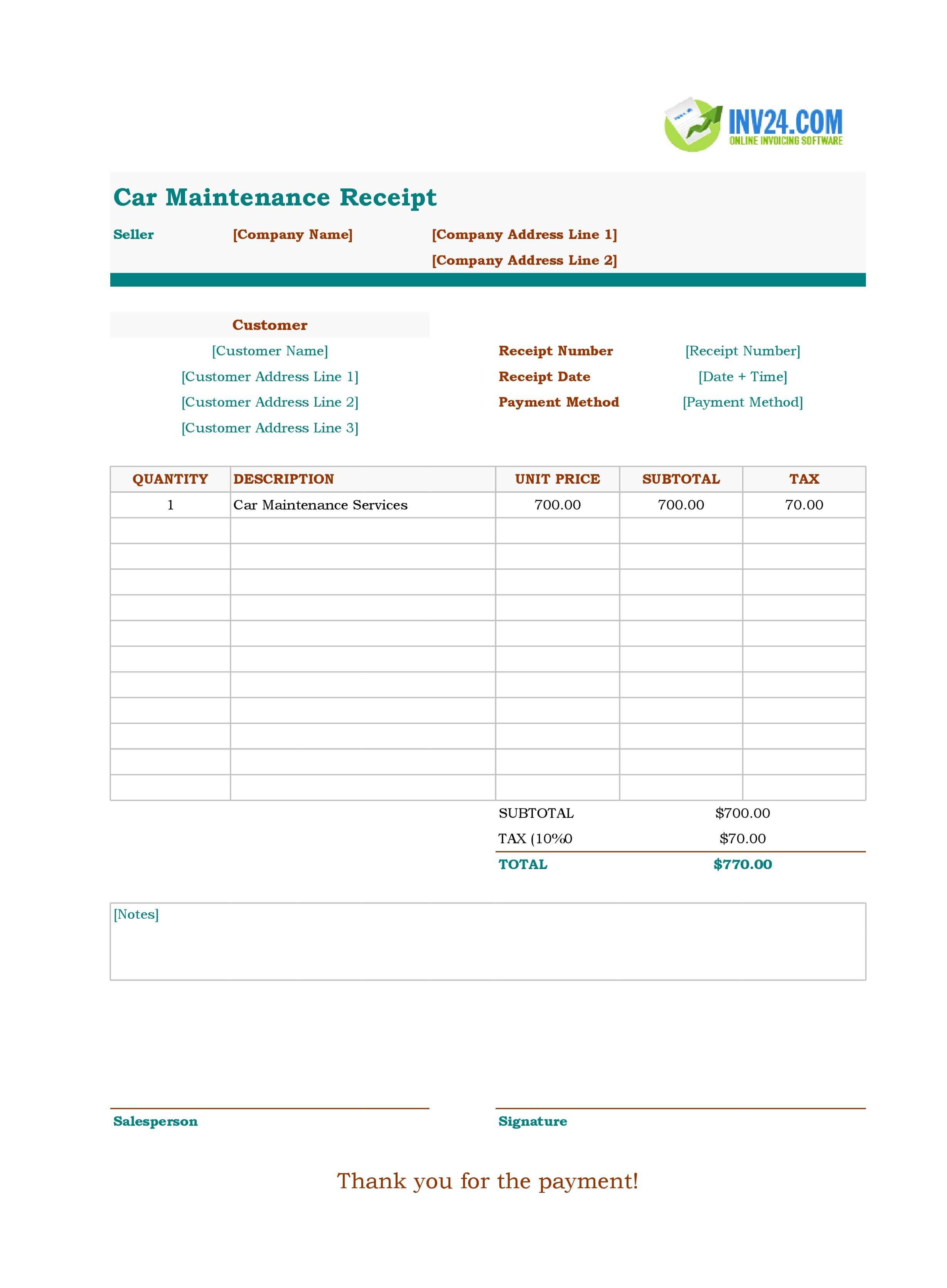 Car Maintenance Receipt Template (Excel / Google Sheets) Car Maintenance Receipt Template (Excel / Google Sheets)