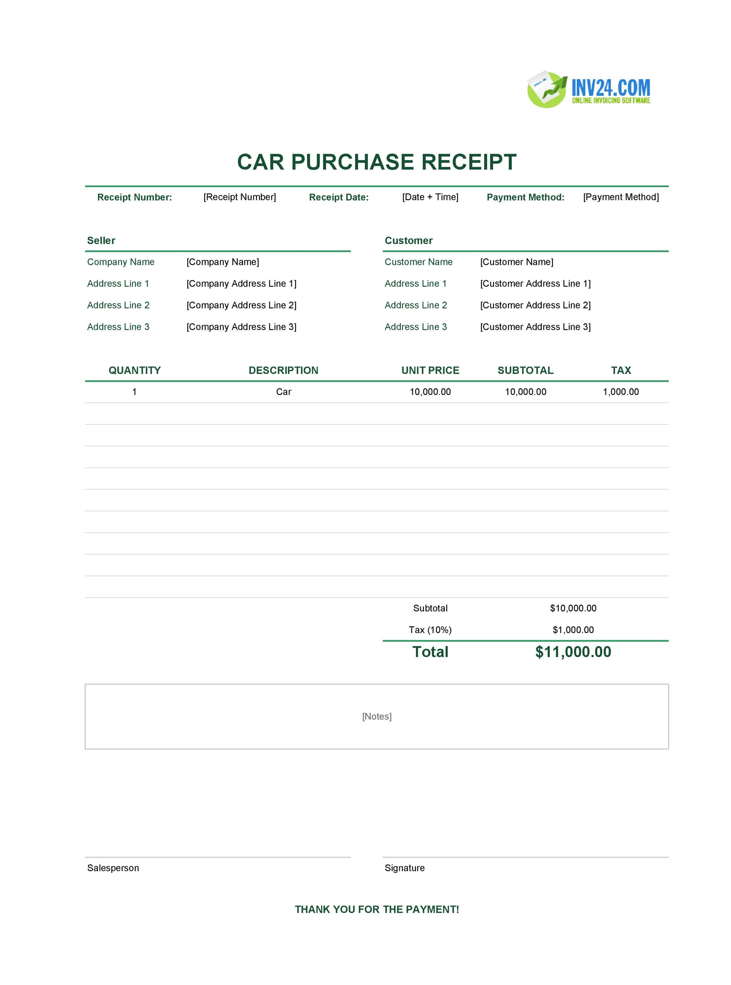 Car Purchase Receipt Template (Excel / Google Sheets) Car Purchase Receipt Template (Excel / Google Sheets)